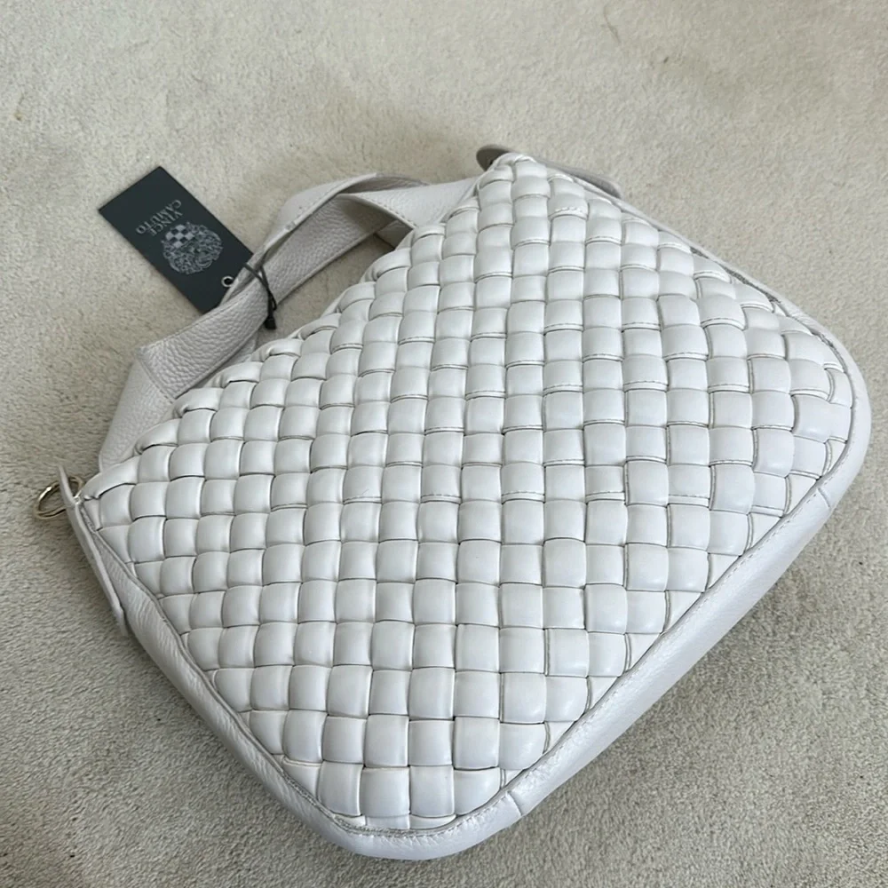 Vince Camuto Miki Puffy Weave Leather Tote Bag in White Swan NWT